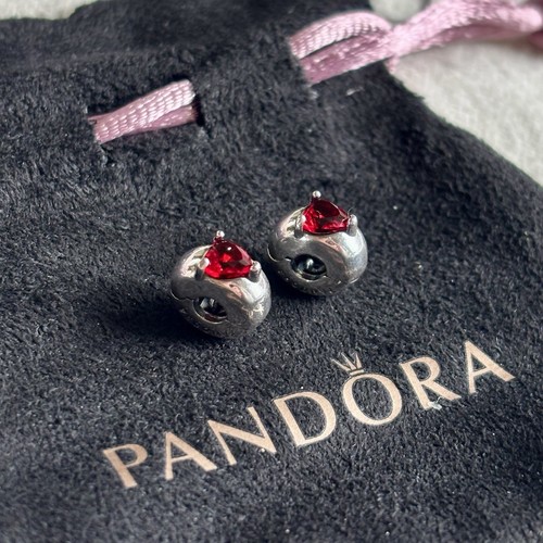 Pandora - Red CZ Hearts Clip Moments Charms x2 - Picture 2 of 4