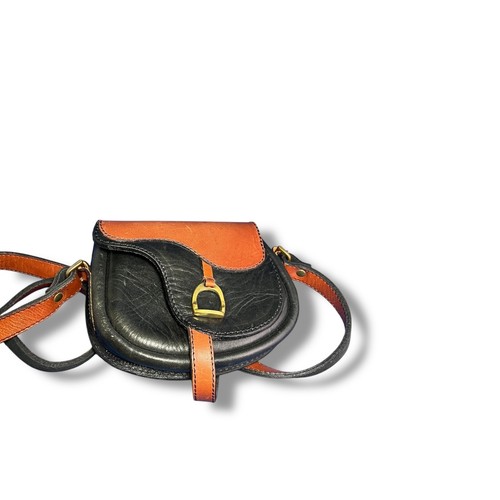 Vintage handgefertigte italienische Leder English Saddle Handtasche schwarz Umhängetasche - Bild 6 von 7