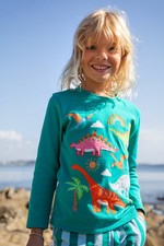 Frugi Boys Green Top - Adventure Applique Top - Iguana/Dinosaur