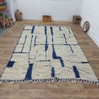 Moroccan Berber Handmade TribalRug 6'3x9' Striped Blue White Wool Bedroom Carpet