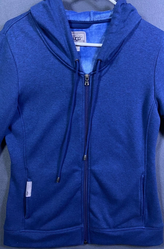UGG Australia Mujer Azul Marino Cremallera Completa Sudadera con Capucha Difusa Interior Talla Mediana Foto 2 de 4