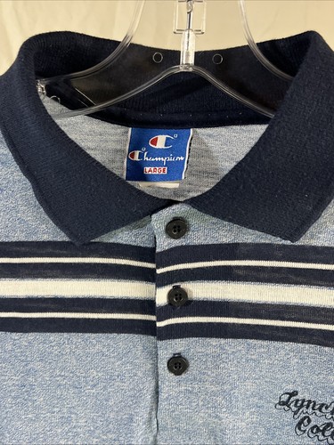 Vintage Champion Lynchburg College Poloshirt Herren L blau gestreift 80er - Bild 13 von 24