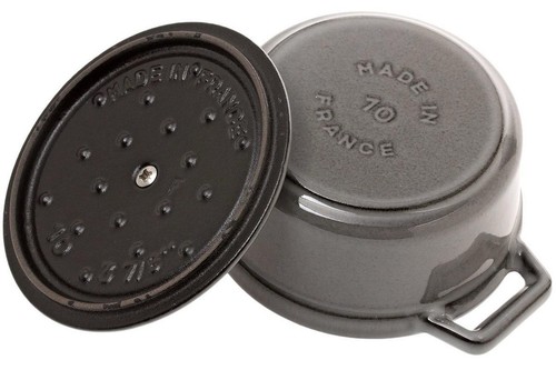 Staub Enameled Cast Iron Mini Round Cocotte .25 Quart 10cm; Grey - Picture 5 of 12
