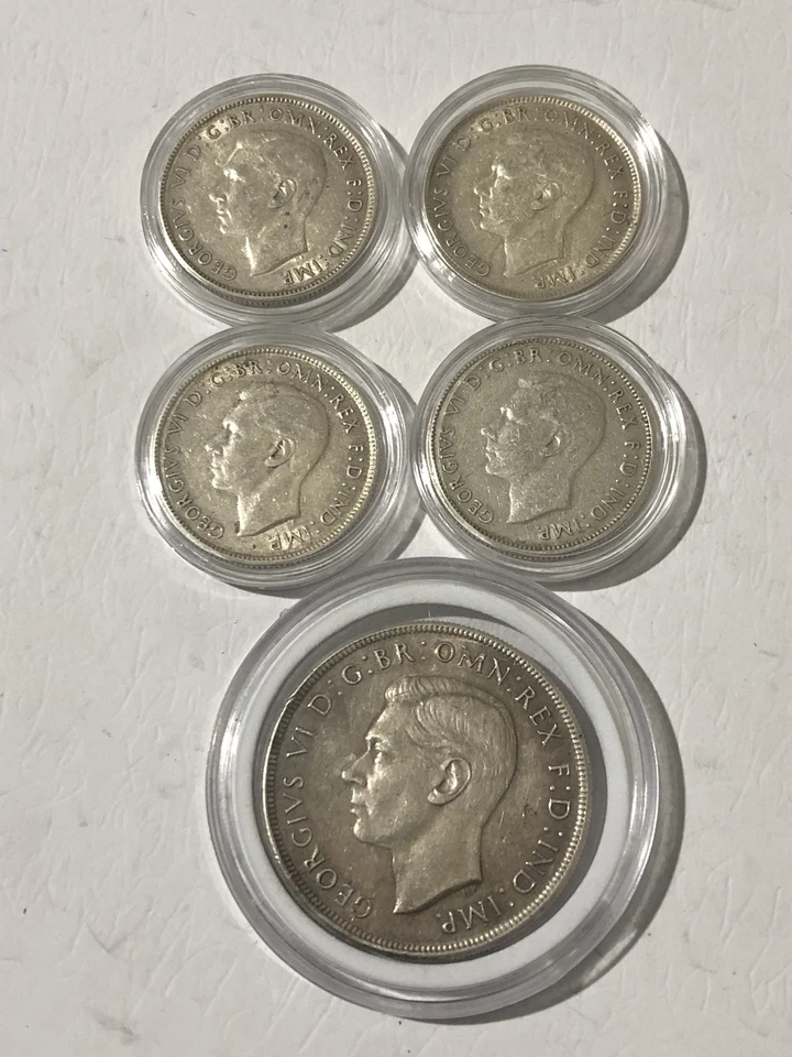4 X AU Silver .925 Florins (1943-M,S & 1944-M,S) & 1 X 1937 AU Silver .925 Crown - image 2 of 2