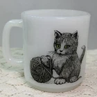 Vintage Cat Kitten Glasbake Milk Glass Coffee Mug 1970s USA