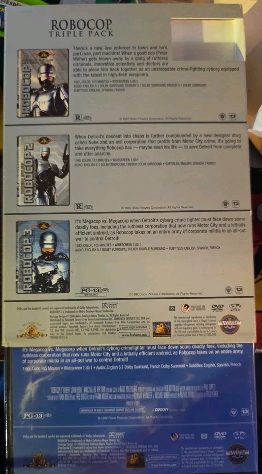 RoboCop - Triple Pack 1 2 3 (DVD 2008 3-Disc Set) with Slipcover - new/sealed Foto 2 de 4