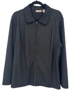 Chicos 3 Womens Black Zip-Up Long Sleeve Jacket Size XL animal print knit