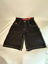 JNCO Black Short White Stitching Crown Logo Vintage Skater Size 18 NWT