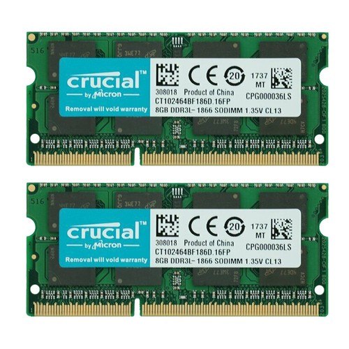 Crucial 16GB kit 2x 8GB DDR3L1866 PC3L-14900S 1.35V Laptop Notebook Memory RAM - Picture 3 of 7