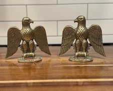 Vintage Pair Brass Eagle Bookends Foldable Patriotic Americana
