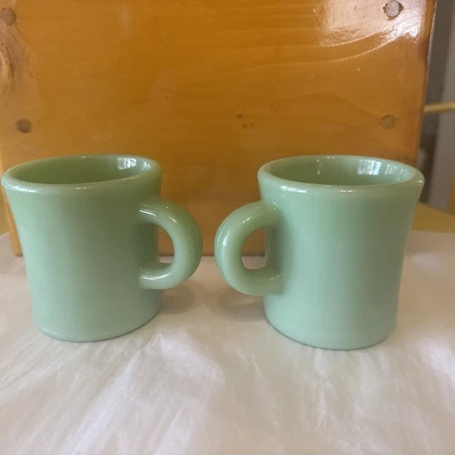 Pair Of Vintage Jadeite Fire King C Handle Mug Heavy Oven Restaurant Ware