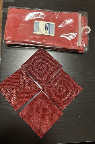 Red Table Napkins and Red Beaded Coasters Set of 4 each New In Package - Picture 5 of 5
