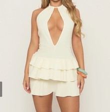 Womens Rebellious Fashion cream cut out Frill Hem Mini Dress size 8 summer