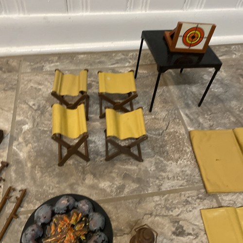 Vtg 70s Mattel Big Jim Camping Trip Accessory Fire Pit, Chairs, Cookware Oars - Picture 14 of 18