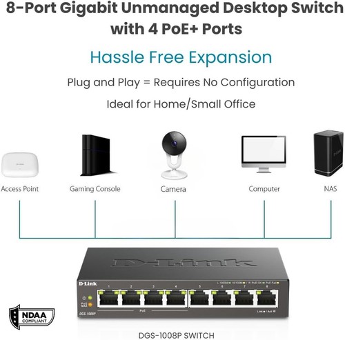 8-Port Gigabit PoE Switch with 4 Power Over Ethernet Ports - Unmanaged Design - Picture 5 of 10