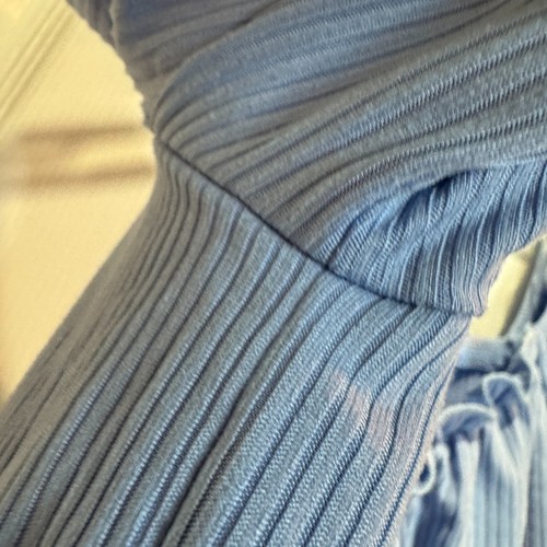 Originality Blue Ribbed Baby Doll Crop Bow Top Milkmaid Coquette NWT Size Large - Picture 10 of 14