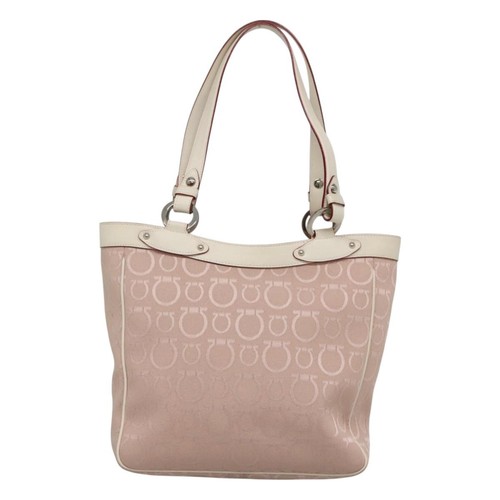 Salvatore Ferragamo Gancini Tote Bag Canvas Leather Pink Silver Auth BA3467 - Picture 2 of 21