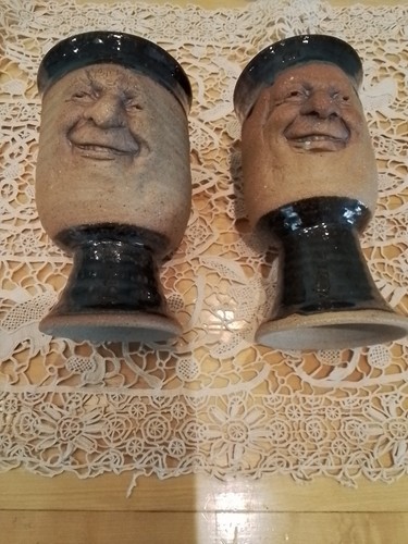 3D Kunstkeramik lustiges Gesicht Kelch realistisch Mann glasiert & unglasiert 2er Set - Bild 2 von 9