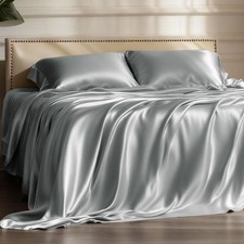 Bedsure Satin Sheets Queen Size - 4 Piece Silky Bedsheets with Elastic Corner...