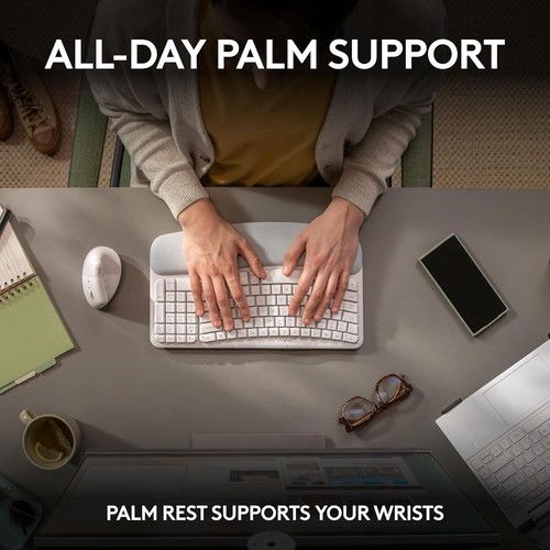 Logitech Wave Keys Wireless White Ergonomic Keyboard - Off-White - Picture 4 of 5