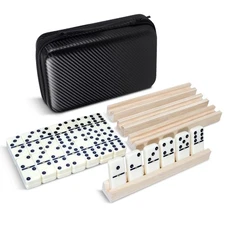 Dominos Set for Adults 28 Dominos with 4 Wooden Trays, Double 6 Dominoes Trav...