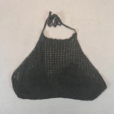 Moda International Crochet Crop Tank Top Sz Lg Halter High Neck Knot Vtg VS Rami