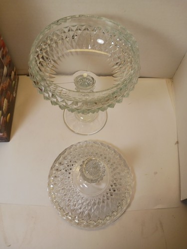 Vintage Indiana Glas Diamond Point Standfuß Süßigkeitenschale/Kompott mit Deckel - Bild 5 von 13