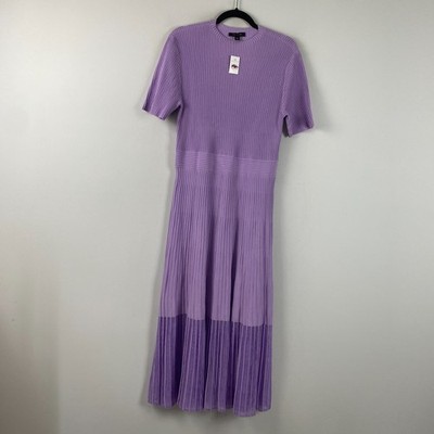 Ann Taylor Mock Neck Mixed Media Sweater Dress Size Large Purple Ribbed