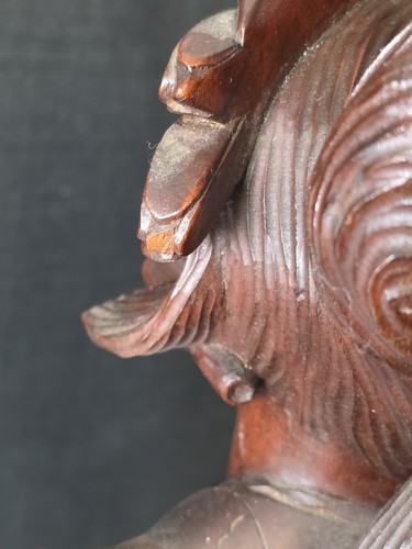 Vtg MCM Balinese 24" Hand Carved Woman Lotus Flower Statue - Picture 16 of 19