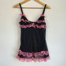 Dark Coquette Lace Babydoll Mesh Sheer Top Size M Whimsigoth Bows Indie Festival
