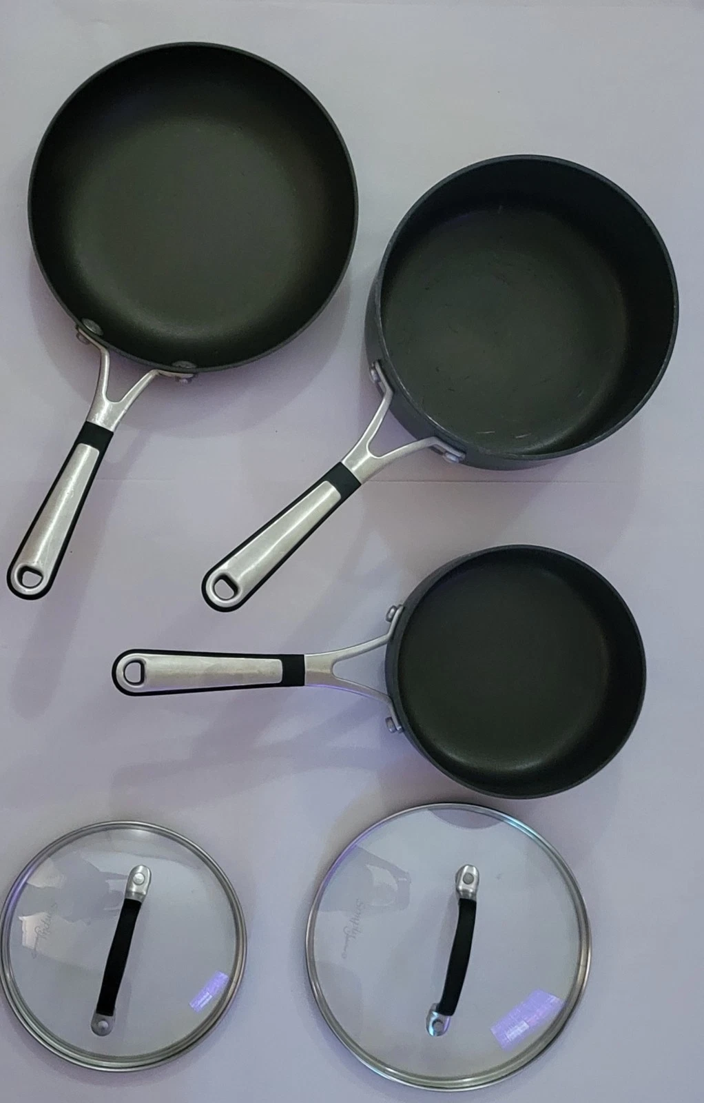 5 Pc Set! Calphalon 3qt./2qt./1qt. Pans W/ 2 lids #5003, #8702, #8701