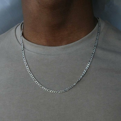 Filled Plated Hip Hop Curb Chain Mens Sliver Chain Cuban Figaro Necklace Gold - Picture 6 of 6