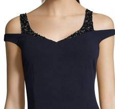 Navy Adrianna Papell - Cold Shoulder Trumpet High Low Formal Dress Size 14 NWT