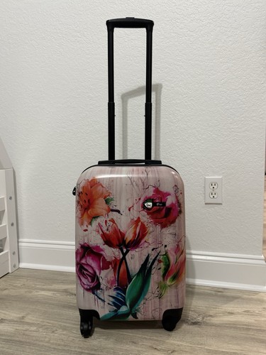 Mia Toro Paola Colorful Painted Flowers Hardside Spinner Carryon Suitcase NEW - Picture 9 of 15