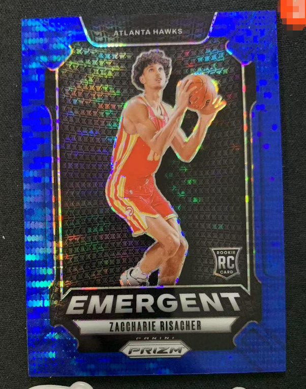 Zaccharie Risacher 2024-25 Panini Prizm 83/99 Blue Pulsar Emergent RC Hawks #6