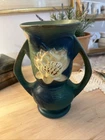 Roseville Water Lily 74-7 Art Pottery Vase 7in Double Handle Blue Green