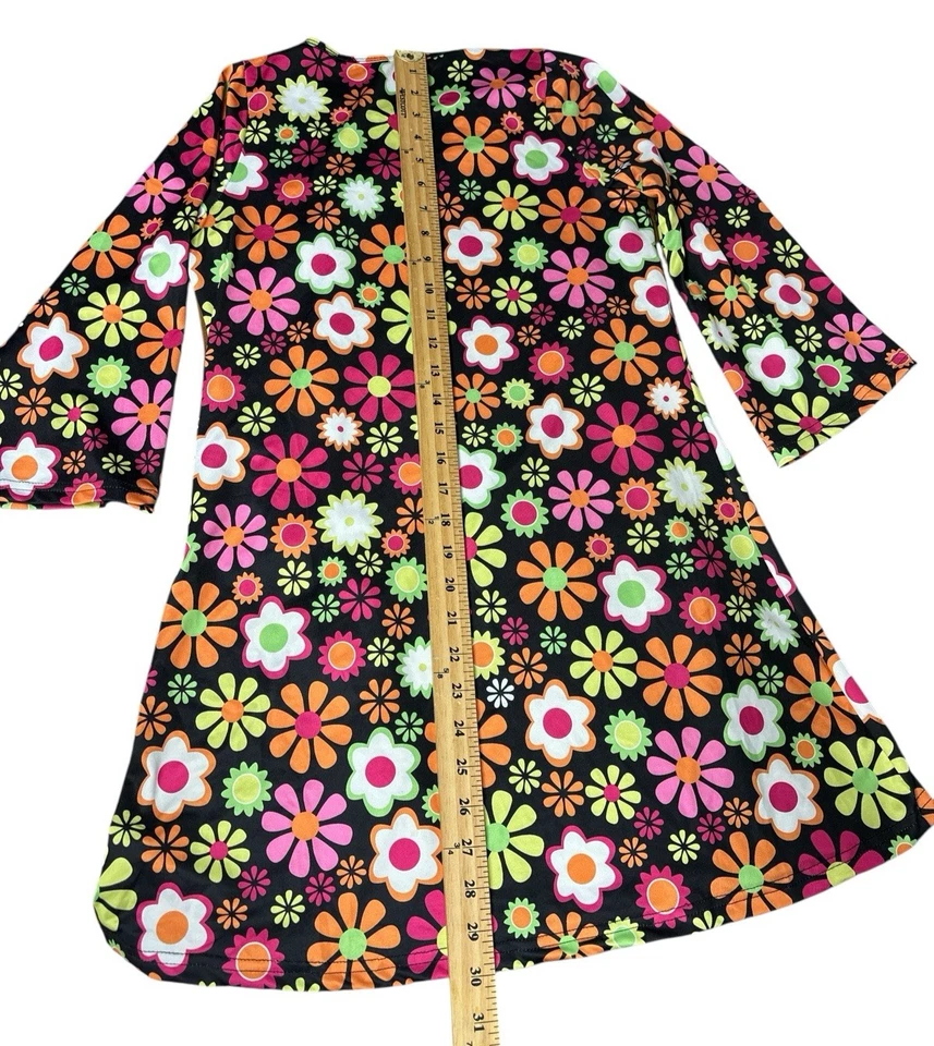 嬉皮士服装 儿童 60 年代 女孩 万圣节 花力 连衣裙 麂皮绒 和平背心 尺寸 L — 第 4/4 张图片