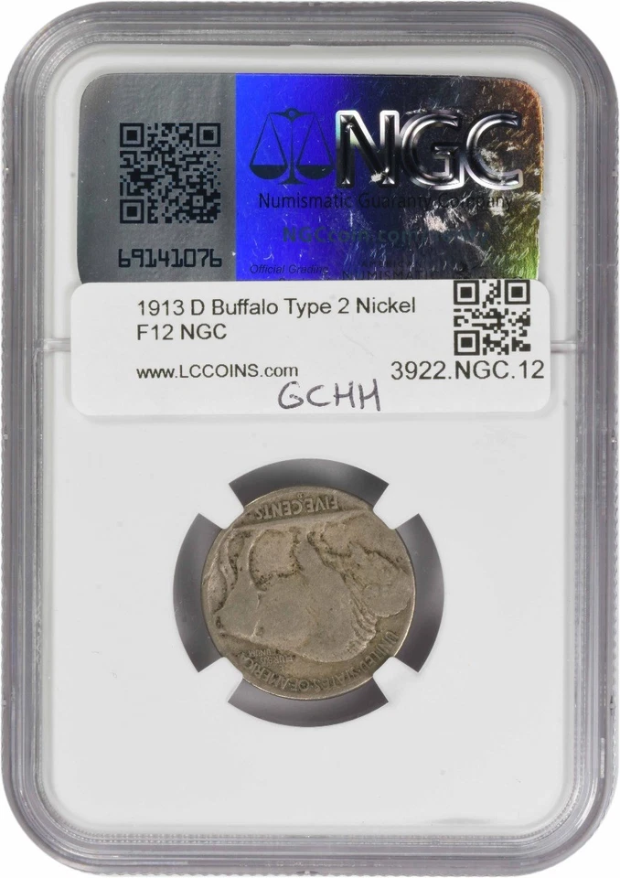 1913-D Buffalo Nickel Type 2 F12 NGC - Image 2 of 2