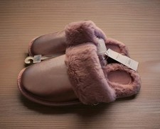 Womens AUDEN Pink Metallic Faux Leather Cozy Faux Fur Slippers Large 9-10
