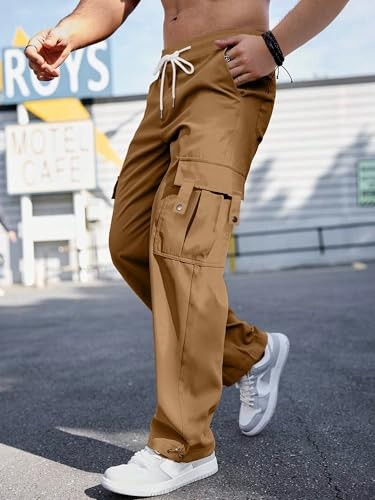 Men's Casual Cargo Pants Stretch Sweatpants Streetwear Trousers Large Brown - Picture 3 of 7