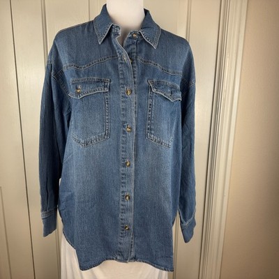 Gloria Vanderbilt Women Size M Denim Blue Shacket Shirt Long Sleeve NWT