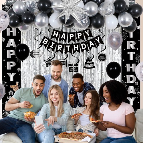 Black and Silver Birthday Decorations for Men Women Boys Girls, Happy Birthda... - 第 4/7 張圖片