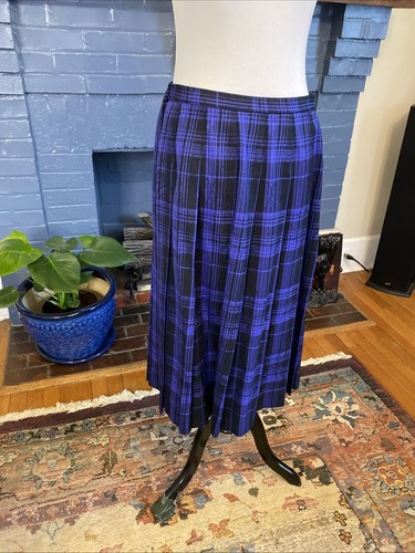 Vintage 1960 Pendleton 100% Wool Plaid Purple Pleated Long Skirt 14 Academia 30” - Picture 6 of 15