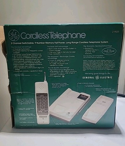 Vintage GE 2-9525 Telefon bezprzewodowy 2 stacje ładowania Antena Przewód zasilający Open Box - Zdjęcie 4 z 7