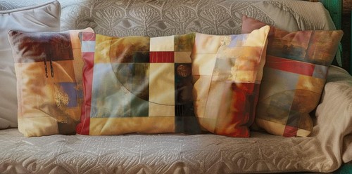 Funda de Almohada de Lino Decoración Geométrica Vintage, Juego de 4 24 x 24 Pulgadas, Nueva L... - Imagen 3 de 4