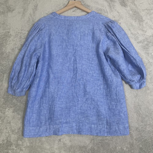 Lilly Pulitzer Maleigh Top Women’s 14 Large Blue 100% Linen Elbow Sleeve Coastal - Picture 11 of 17