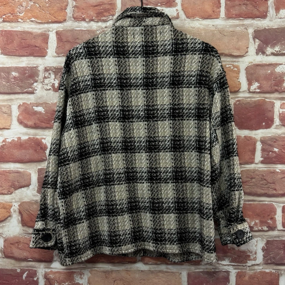 Zara Blazer Jacket Womens XL Cream Black White Tweed Pocketed Button Front - Image 4 of 4