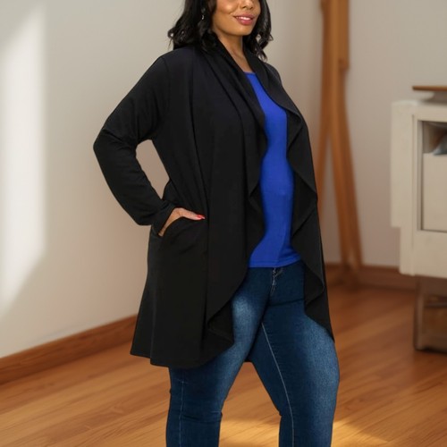 Cárdigan tejido plumero Flyaway drapeado negro talla 2x Coin 1804 Plus para mujer nuevo con etiquetas - Imagen 2 de 2