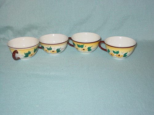 Vintage Vernonware Brown Eyed Susan Hand Painted 4 Cups & 4 Saucers - Picture 5 of 7