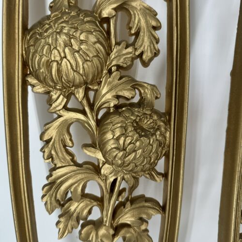Vtg Burwood Four Seasons Floral Wall Plaques Gold Set 4 Oval MCM - Picture 4 of 23
